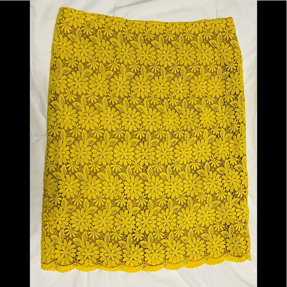 Talbots Yellow Lace Cotton Pencil Skirt w/Lining